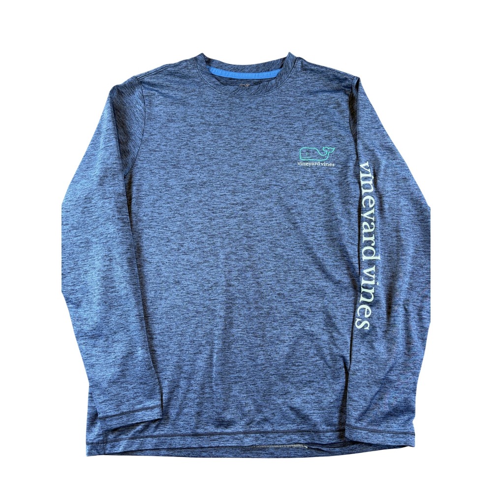 Vineyard Vines Boys Performance Long Sleeve Shirt Blue Whale Logo M 12-14